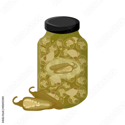 Vector Illustration logo Pickled jalapeno pepper on a jar