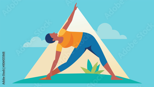 With a deep inhale you lift your torso and twist towards the sun reaching for the sky as you stretch your side body in a modified triangle pose.. Vector illustration