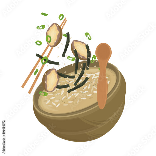 Vector Illustration logo levitation Jeonbokjuk Rice porridge with abalone