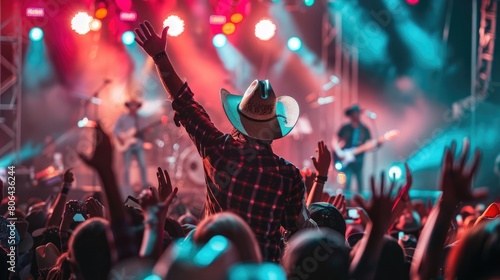 Live concert or rodeo with country music festival vibes featuring cowboy attire