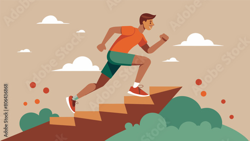 A determined runner sprinting up a steep muddy incline their arms and legs pumping as they race towards the next obstacle.. Vector illustration
