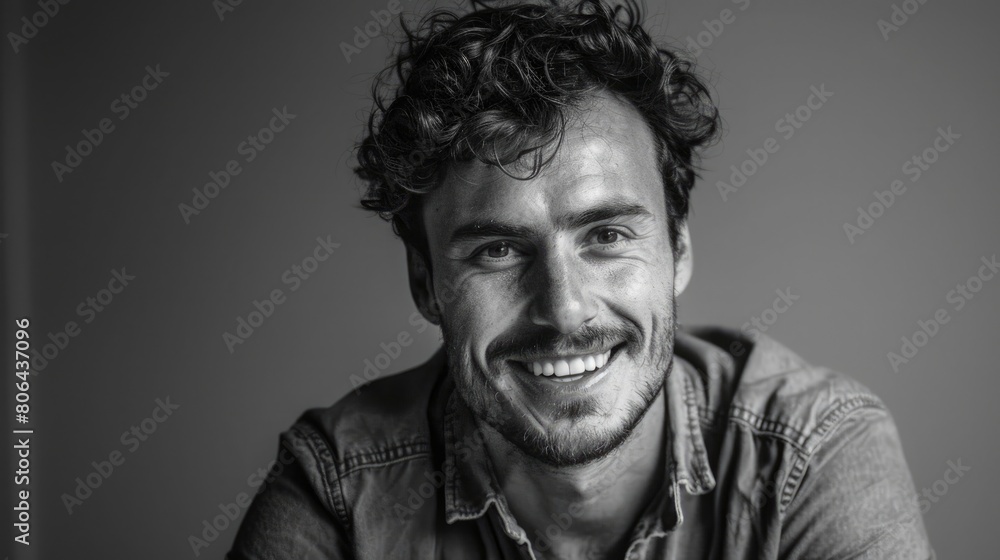 charming smiling man portrait isolated on gray