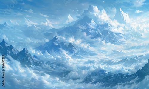 A serene sea of clouds, with distant peaks emerging like islands in a cottony ocean