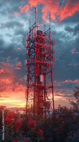 Dramatic Sunrise Over 5G Telecommunications Tower Showcasing Industry Evolution
