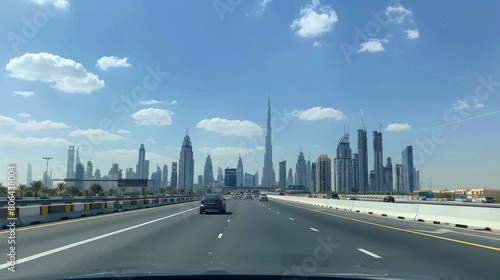 Dubai skyline with beautiful city close to it's busiest highway on traffic