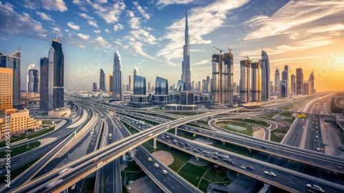 Dubai skyline with beautiful city close to it s busiest highway on traffic