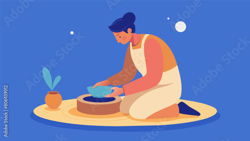 A potter shaping clay on a wheel guided by the Stoic principles of simplicity and humility finding beauty in the imperfections of his creations.. Vector illustration