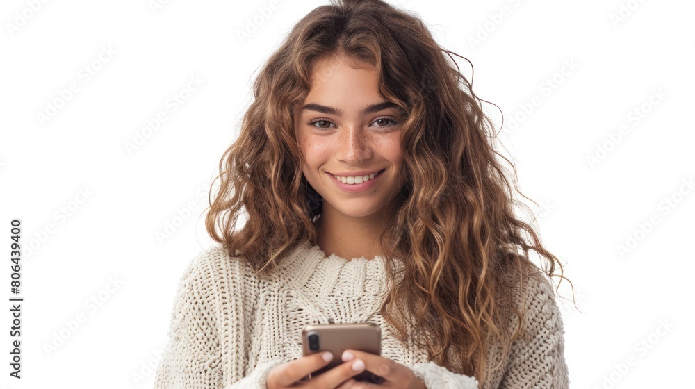 Smiling Woman Enjoying Mobile Phone Use Smiling Woman Enjoying Mobile Phone Use