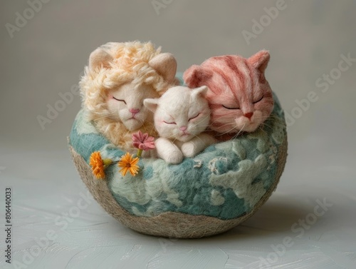 Sleeping Kittens Nestled in Serene Floral Bowl