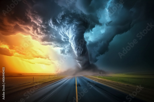 Tornado in the USA with road in field under stormy dark sky © Dmitry Rukhlenko