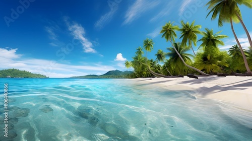 Panoramic view of a tropical beach at Seychelles