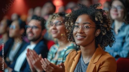 Joyful Diverse Audience Applauding at Conference Hall