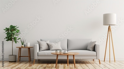 simple living room interior with lamp. Generative Ai photo