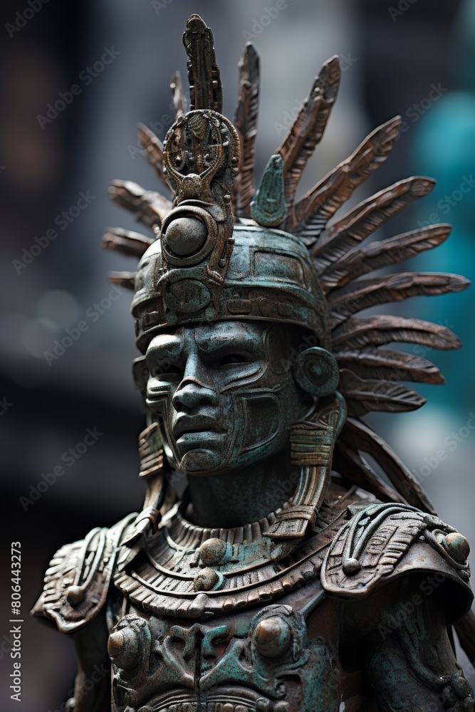 Intricate aztec warrior statue