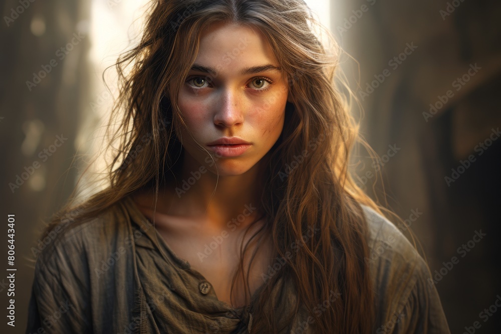 Thoughtful young woman with windblown hair Thoughtful young woman with windblown hair