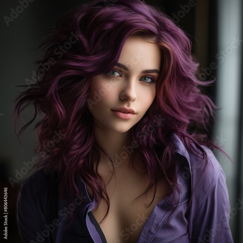 Striking portrait of a woman with vibrant purple hair
