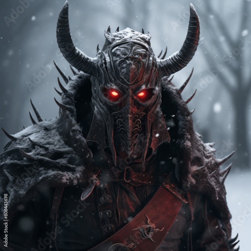 Demonic warrior in snowy environment