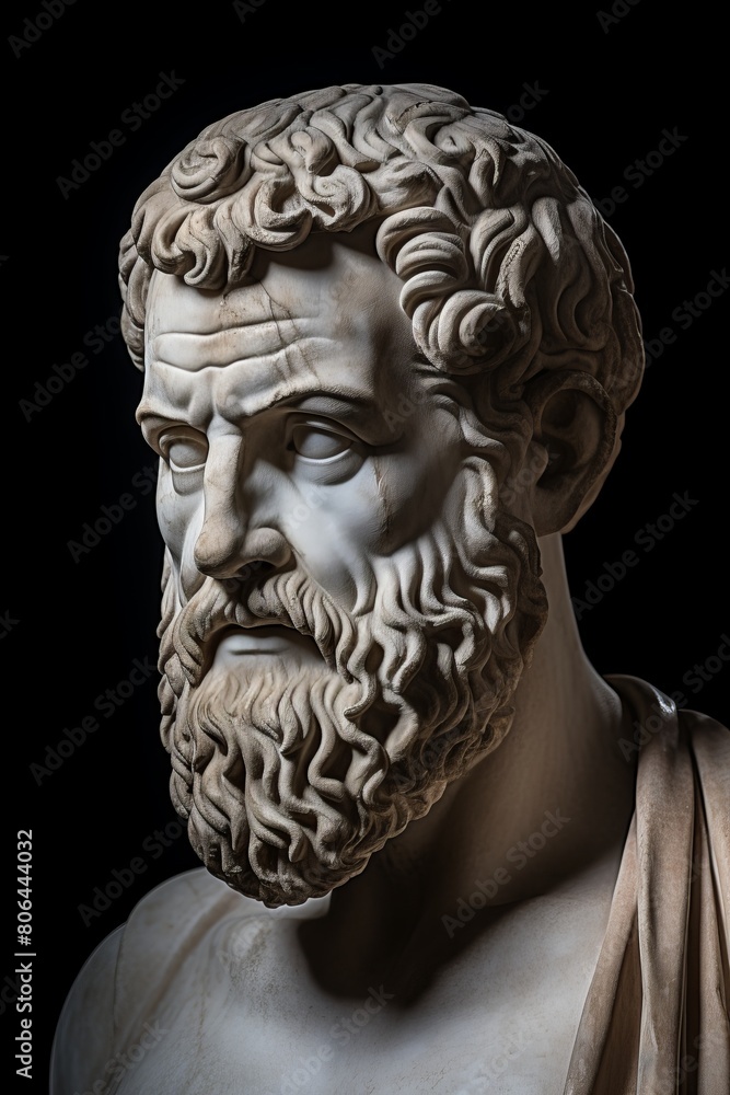 Detailed sculpture of a pensive ancient philosopher