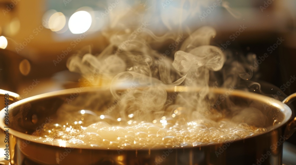 Steam rising from a bubbling pot capturing the intense heat of quark soup.
