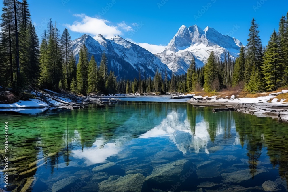 Stunning mountain landscape with crystal clear lake
