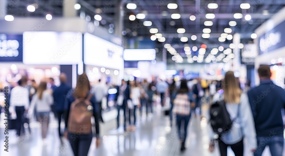 Φωτογραφία Exhibition expo event trade fair hall with busy bustling people walking to conferences  in a modern hall crowded  business people with a bokeh effect