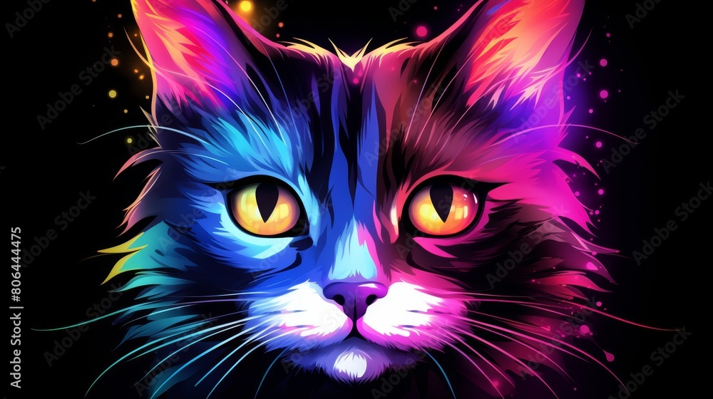 Vibrant neon cat portrait