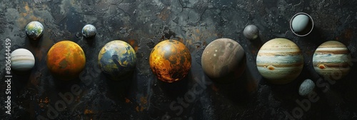 An array of planets in PNG, suspended against a solid backdrop, showcasing a range of textures, colors, and sizes as if captured by a high-definition camera in outer space.