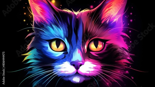 Vibrant neon cat portrait © Balaraw