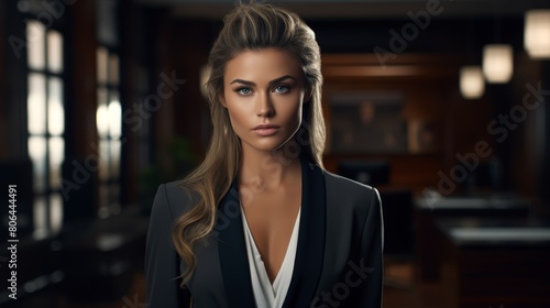 Confident businesswoman in dark suit