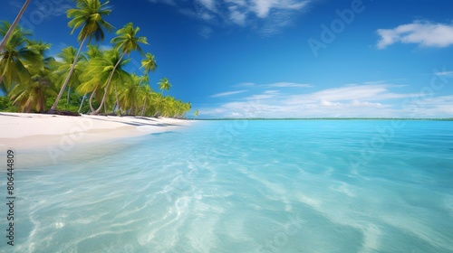 Beautiful panoramic view of a tropical beach with palm trees