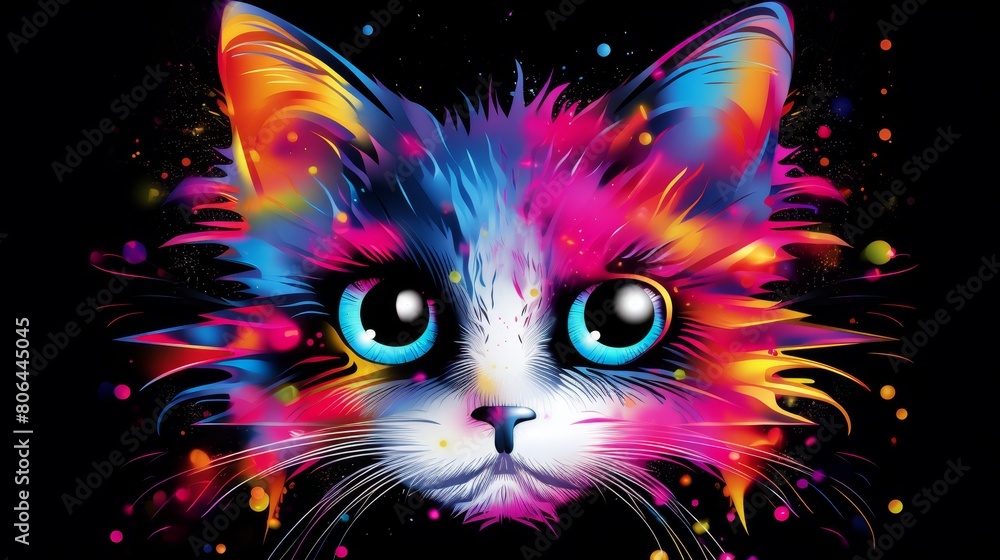 Vibrant colorful cat face illustration Vibrant colorful cat face illustration