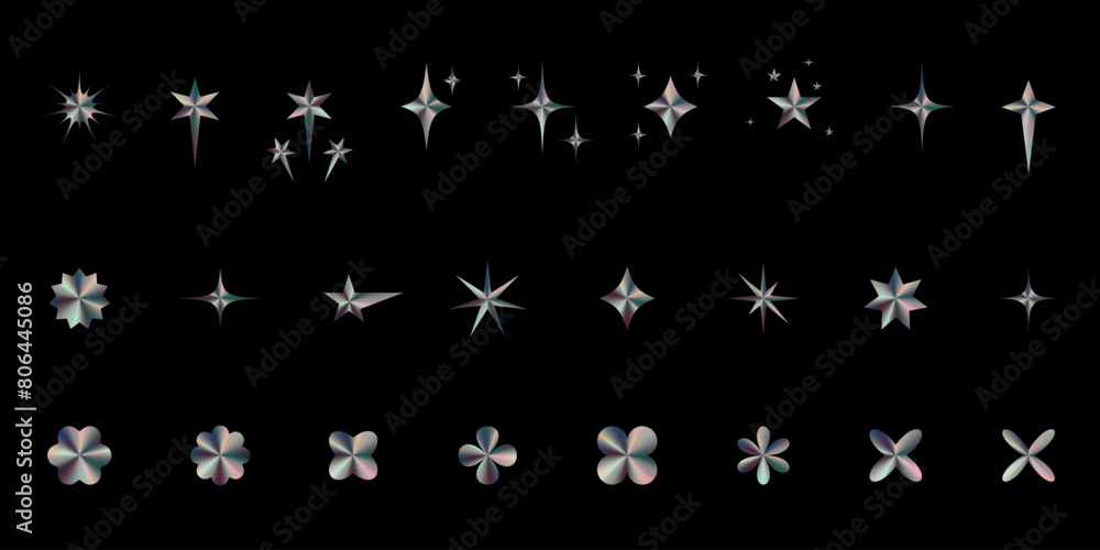 Brutalist Chrome y2k abstract geometric shapes. Various isolated vector figures on a black background Brutalist Chrome y2k abstract geometric shapes. Various isolated vector figures on a black background