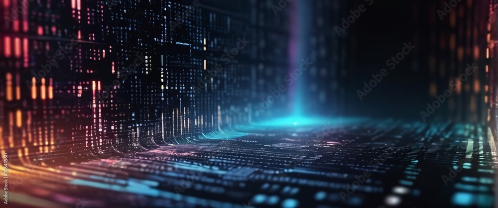 Fototapeta premium An abstract digital background with binary code and AI algorithms running in the background