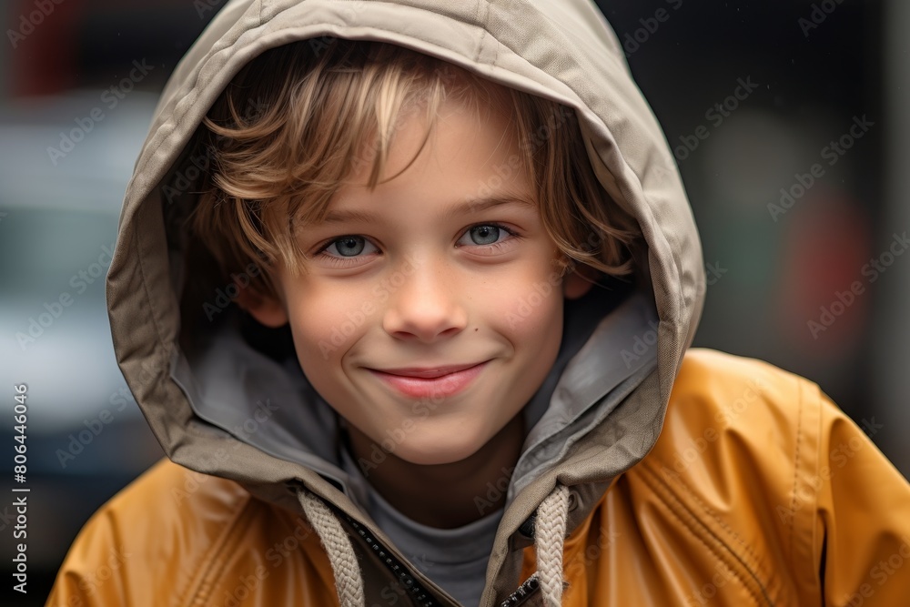 Smiling child in hooded jacket Smiling child in hooded jacket