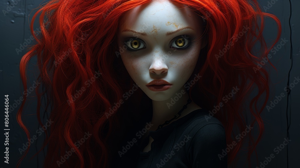 Mysterious woman with striking red hair and intense gaze Mysterious woman with striking red hair and intense gaze