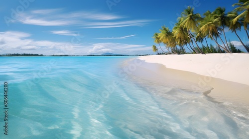 Tropical beach panorama with palm trees and turquoise water