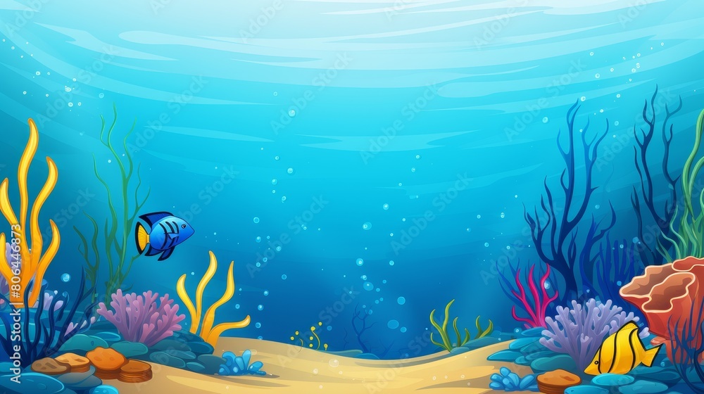Underwater ocean scene with coral reef and tropical fish