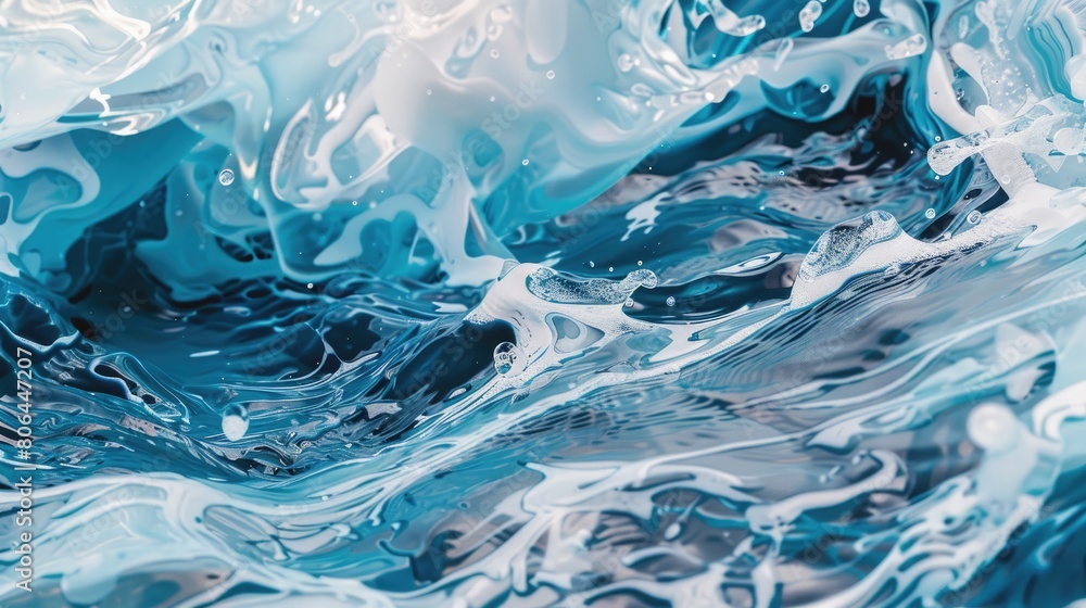An artistic closeup capturing the moment of electric blue liquid splashing onto a white surface, creating a mesmerizing pattern like wind waves on water AIG50