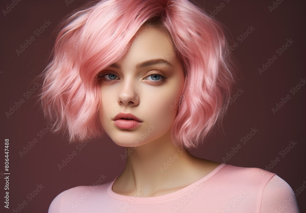 Fototapeta premium portrait of a woman with pink hair