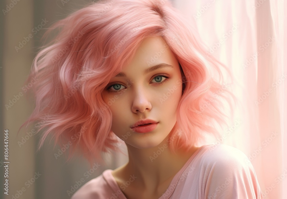 Dreamy portrait of a woman with vibrant pink hair Dreamy portrait of a woman with vibrant pink hair