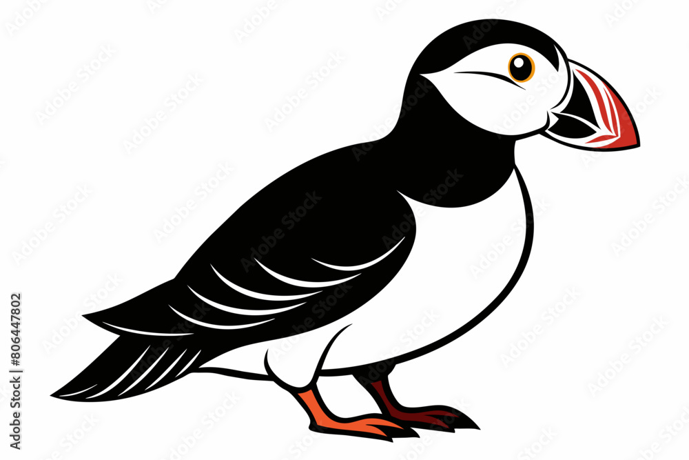 Obraz premium puffin silhouette on white background, Vector illustration, icon, svg, characters, Holiday t shirt, Hand drawn trendy Vector illustration, eagle silhouette