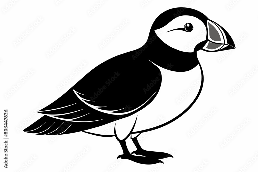 Fototapeta premium puffin silhouette on white background, Vector illustration, icon, svg, characters, Holiday t shirt, Hand drawn trendy Vector illustration, eagle silhouette