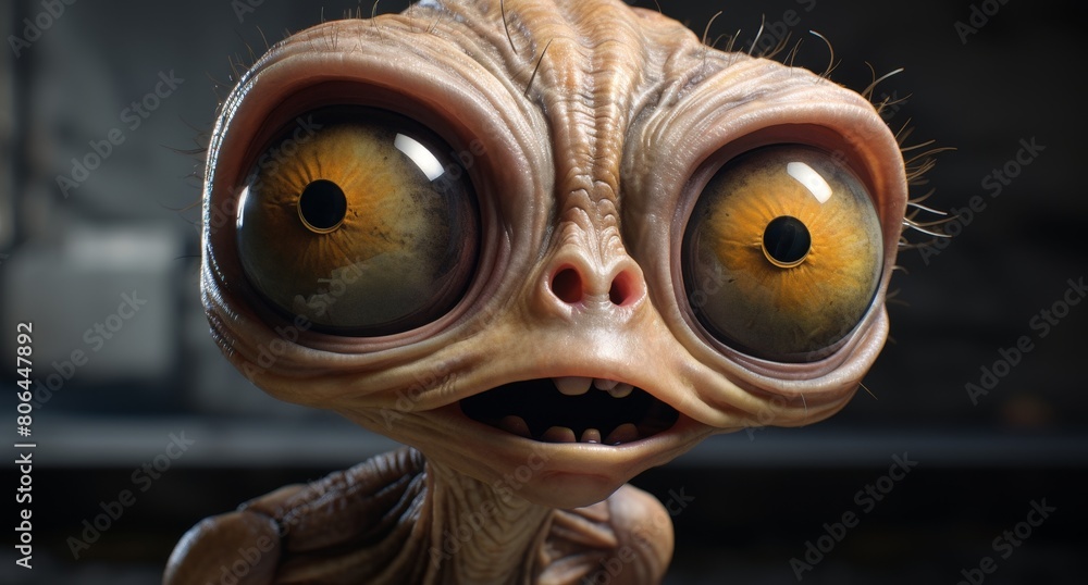 close-up of a bizarre alien creature with large eyes close-up of a bizarre alien creature with large eyes