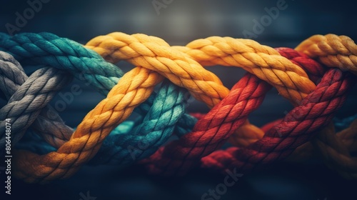Diverse strengths connect in teamwork, symbolized by a team rope. Ai Generated