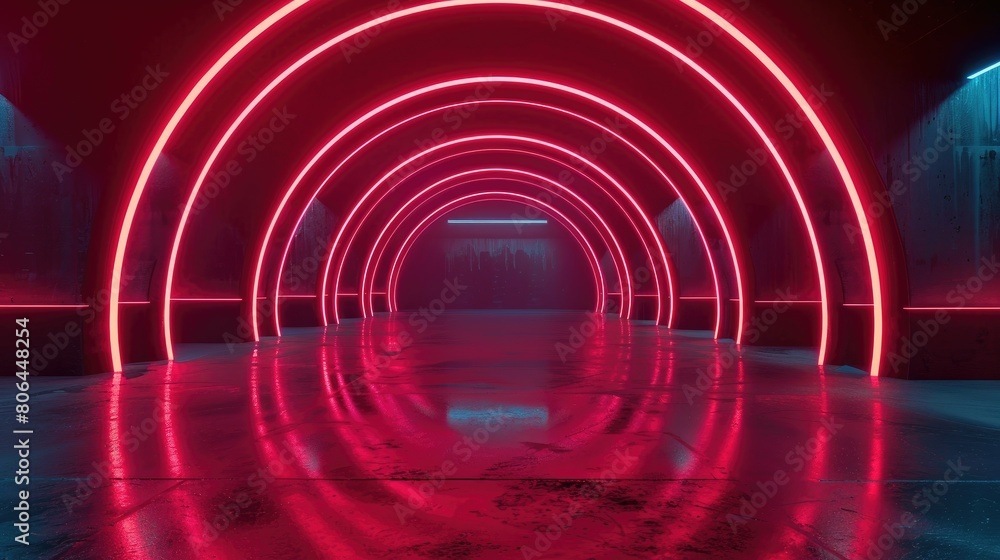 Neon-lit tunnel with laser beams creates futuristic backdrop. Abstract tech vibe. Ai Generated Neon-lit tunnel with laser beams creates futuristic backdrop. Abstract tech vibe. Ai Generated