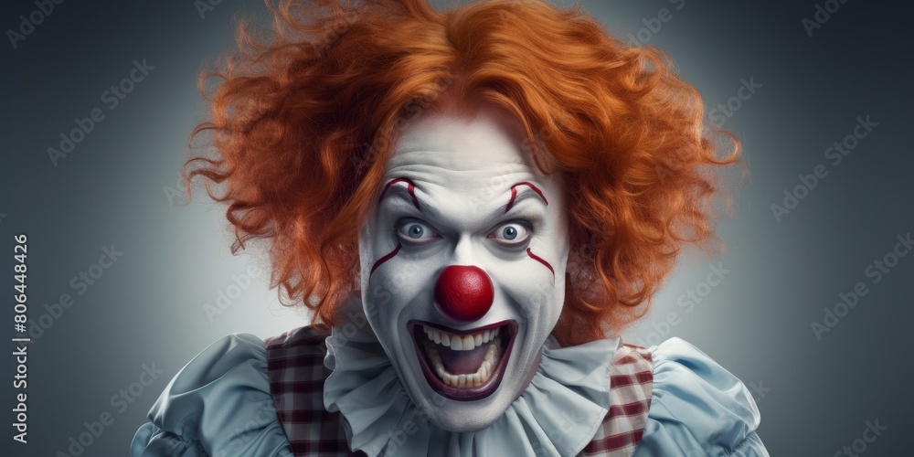 Scary clown with red hair and makeup Scary clown with red hair and makeup