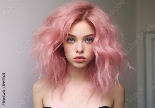 young woman with vibrant pink hair