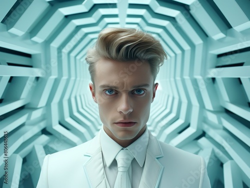 futuristic businessman in white suit