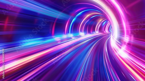 Futuristic backdrop with abstract tunnel and colorful neon trails, evoking a cybernetic atmosphere, Ai Generated.