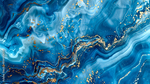 Abstract ocean- ART. Natural Luxury. Style incorporates the swirls of marble or the ripples of agate. Very beautiful blue paint with the addition of gold powder  photo